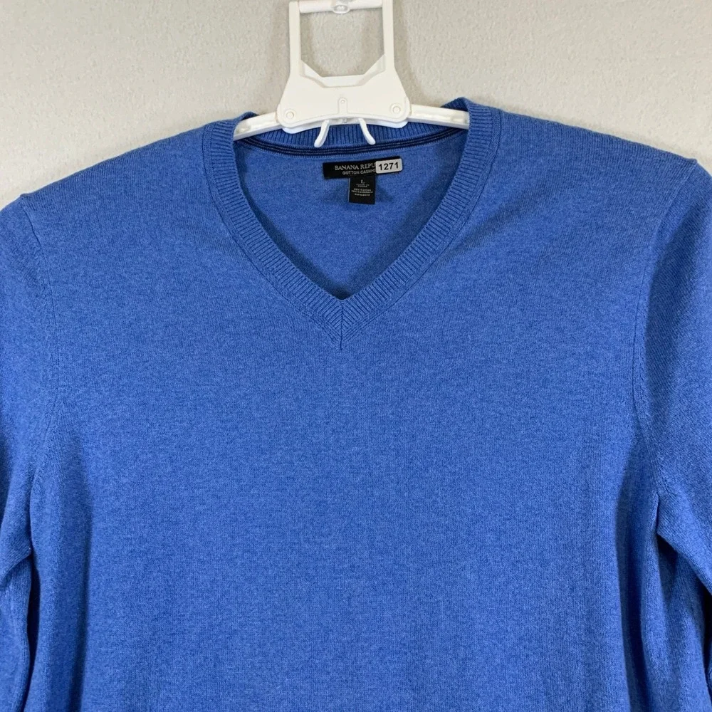 Banana Republic Men's Long Sleeve V Neck Cotton Cashmere Sweater Blue Size‎ L
